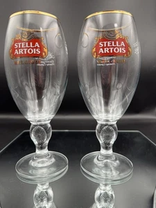 Stella Artois 40cl Set 2 Bicchieri Birra Pub Bordo Oro - Foto 1 di 8
