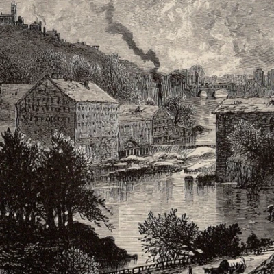 纽约 – 小瀑布,莫霍克谷 1872 年古董木质雕刻 — 第 1/2 张图片