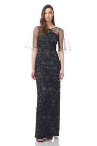 JS Collections Claudia Column Gown Black Gunmetal Size 10 - Picture 1 of 11