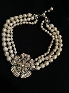 Vintage MIRIAM HASKELL 3 Strand Baroque Pearl Necklace Classic Very Nice