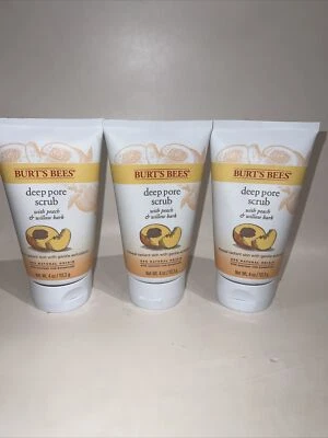 3 pack Burt's Bees Peach and Willow Bark Deep Pore Scrub, Exfoliating - 4oz  NEW - Image 1 of 4