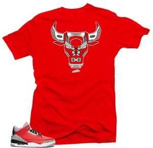 Shirt to Match Jordan Retro 3 "Red Cement" All Star 2020- Bull 3 Red  - Picture 1 of 5