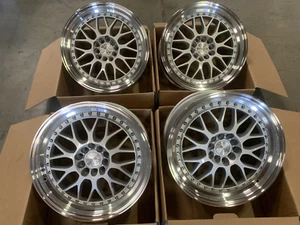 17x8 +35 Aodhan AH02 5x100/114.3 Silver w/Machined Lip Wheels (Used Set) - Picture 1 of 7