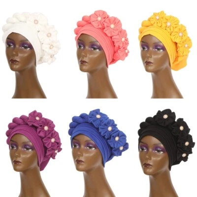 African Women Party Headtie Flowers Braid Caps Nigerian Instant Headwrap Bonnets - Image 1 of 4