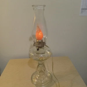 Vintage Electrified Glass Oil Lamp Height 18” Desk Lamp Clear Glass Chimney  - Picture 1 of 8