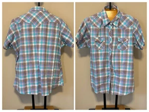 Wrangler Blues Pearl Snap Western Shirt Short Sleeve Plaid Size XL Women Vintage - Picture 1 of 12