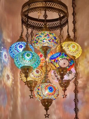 DEMMEX 9-Pc 7" Mosaic Chandelier Plug-In Turkish Lamp, 15ft Cord, Customize - Image 1 of 4