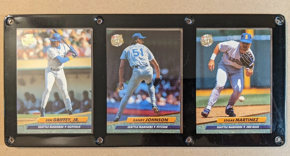 SEATTLE MARINERS 3 CARD PLAQUE KEN GRIFFEY JR RANDY JOHNSON EDGAR MARTINEZ  - Image 1 of 1
