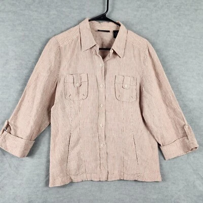 Chaqueta Relativity Lino Abotonada Talla XL Rojo Blanco Rayas Bolsillos Exterior Foto 1 de 4