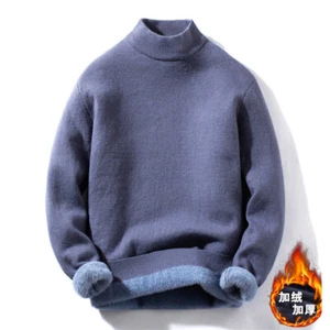 Hommes Col Roulé Pull Chaud Doublé Manches Longues Tricoté Pull - Picture 1 of 19