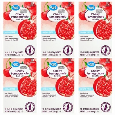 6 Pack Great Value Antioxidant Cherry Pomegranate Drink Mix 60 Packet Sugar-Free - Image 1 of 4