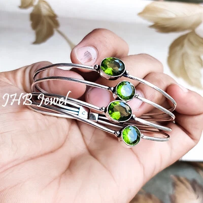 Faceted Peridot Multi Gemstone 925 Sterling Silver Bangle Fashionable Bracelet - Image 1 of 4