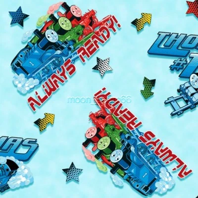 BTY Thomas The Tank Engine Always Ready Blue Cotton Flannel Fabric By The Yard - Image 1 of 2