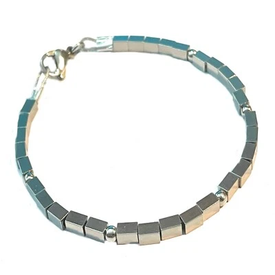 Bracciale catena in acciaio inox da uomo elastico braccialetto argento donna - Immagine 1 di 4