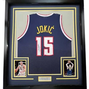 Framed Autographed/Signed Nikola Jokic 33x42 Denver Dark Blue Jersey JSA COA - Picture 1 of 2