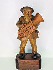 Anri Wood Figurine Tuba Player Musician 7.5”
