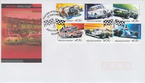 Australia 2002 Motor Racing bloque 6 sellos FDC Albert Pk. Cancelación pictórica. - Imagen 1 de 1