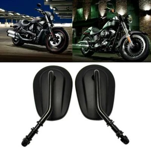 Black Motorcycle Oval Rearview Side Mirrors Short Stem fit for HARLEY DAVIDSON - Picture 1 of 11