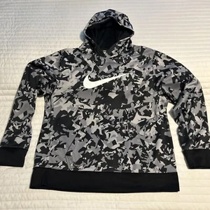 Nike Therma-Fit Pullover Hoodie Black Grey Camo Sweatshirt Youth Extra Large - Picture 1 of 10