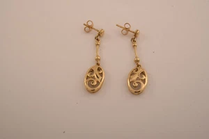 9ct Yellow Gold Drop Oval Open Lattice Earrings - All Gold - Picture 1 of 6
