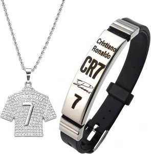 2 PCS Football Stuff, CR7 Football Star Bracelet Pendant Necklace Set, Football - Picture 1 of 12