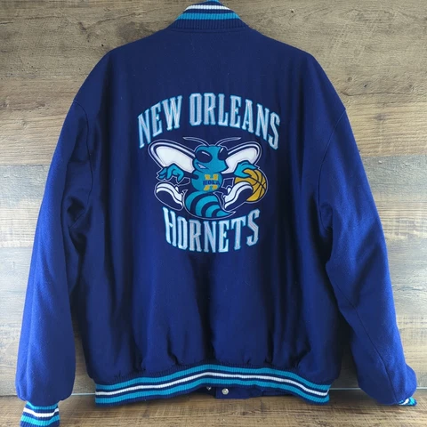 Vintage Jeff Hamilton New Orleans Hornets Reversable Purple Wool Varsity Jacket Cover