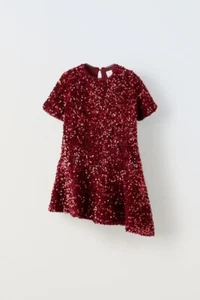 ZARA BURGUNDY SEQUIN GIRL DRESS- SIZE 6 - Picture 1 of 4