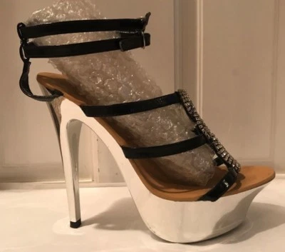 Sandalias Celeste de plataforma de tacón alto con tiras negras con estrás talla 7 para mujer Foto 1 de 4