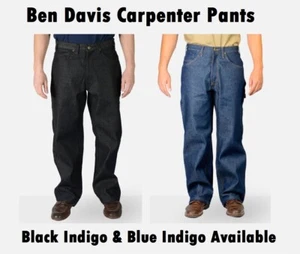 Ben Davis Men's Carpenter Work Pants - Black, Indigo & Washed Indigo - Picture 1 of 4