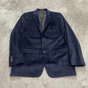 Lauren Ralph Lauren Plaid Velvet Blazer Jacket Mens 42L Blue Ventless Business - Picture 1 of 14