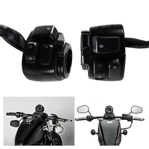 1" Motorcycle Handlebar Control Switches w/ Wiring Harness Kit For Harley Black  - Picture 1 of 12