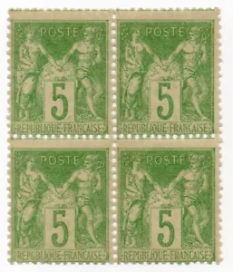 1898 - Francia - Sage, I tipo 5 c. verde giallo in blocco MNH** - Bild 1 von 2
