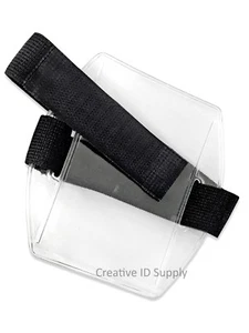 Arm Band ID Badge Holder Vertical with Elastic BLACK Strap - Pack of 100 - Picture 1 of 4