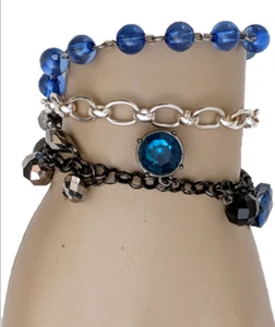Handcrafted Rosary Bead Bracelet Translucent Blue, Gray, Silvertone - New - Picture 1 of 6