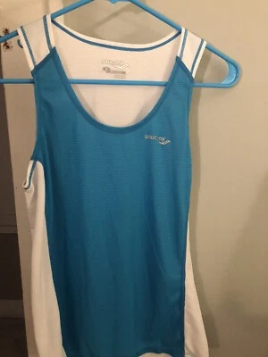 Camiseta deportiva Saucony para mujer azul blanca mediana Foto 1 de 4