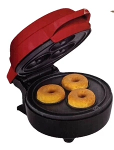 Bella Mini 3 Ciambelle Rivestite Antiaderenti, Rosso, con Ricette NUOVO - Foto 1 di 10