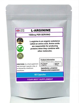 YOUR BEST SUPPLEMENT L-Arginine Capsules 1500mg Per Serving Pure, No Additives, No Fillers
