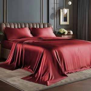 Satin Sheets Queen Size Bed Set, Luxury Soft Burgundy Silky Sheets for Hair and - Picture 1 of 12