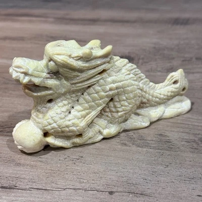 "Estatuilla de dragón de piedra de jabón tallada de colección escultura decoración de arte asiático oriental 5,5""" Foto 1 de 4
