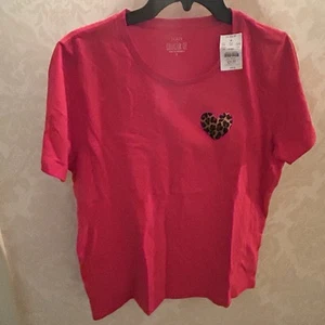 J.Crew Women’s L Red Tshirt With Leopard Print Heart Collector Tee - Picture 1 of 8