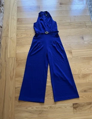 Lauren Ralph Lauren Evening Woman’s Blue Jumpsuit In Size 4.  Wide Leg Belted - Image 1 of 4