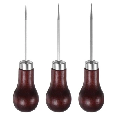 3pcs Handwork Sewing Awl Single Gourd Leather Punch Hole Tool, Red-brown Foto 1 de 4