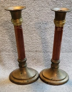 Kerzenständer Holz und Messing Vintage Kerzenhalter Kegel 8" Mid Century Dekor - Bild 1 von 7
