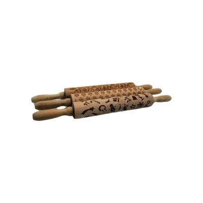 Embossed Wooden Rolling Pins Set of 3 Christmas Cookie Dough Holiday Patterns - Image 1 of 4