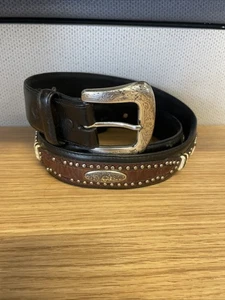 Justin Black Leather Belt 929BK Silver Buckle Men’s Unisex Western USA 38 - Picture 1 of 5