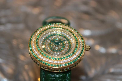 Adrienne Vittadini Rhinestone Watch Couture Collection Green Rhinestones Round  - Image 1 of 4