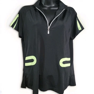 Jamie Sadock 1/4 Zip Golf Shirt Top Size M Black/Green Studded Lightweight - Image 1 of 4