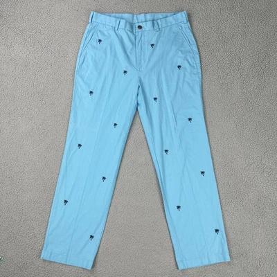 Brooks Brothers 346 Chino Pants Men 34x30 Blue Palm Tree Embroidered Cotton - Image 1 of 4