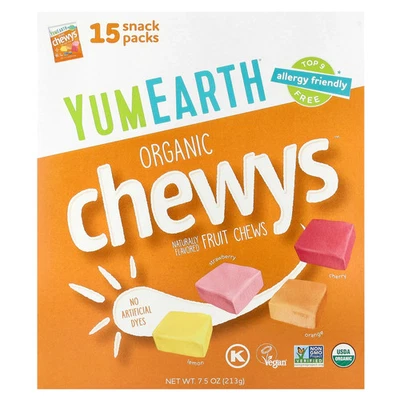 Organic Chewys™, masticables de frutas, 15 paquetes de bocadillos, 0,5 oz (14 g) cada uno Foto 1 de 3
