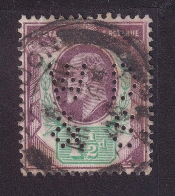 ВЕЛИКОБРИТАНИЯ 129 1 1/2p фиолетовый и зеленый - KEVII - б/у VF - перфин - F17P01 - Изображение 1 из 2